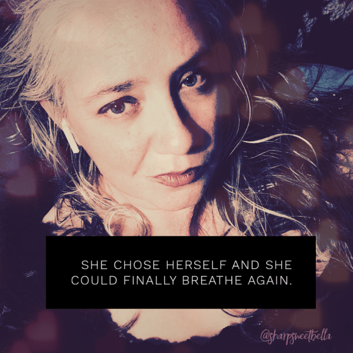 Photo of Janet with a caption that says, "she chose herself and she could finally breathe again".
