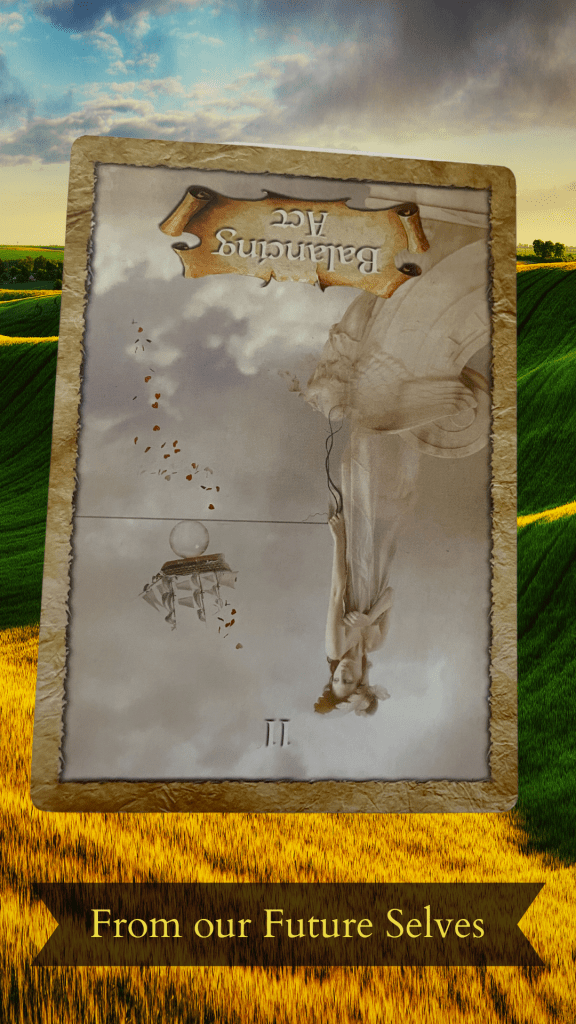 eight of cups tarot card reversed, depicting a skeleton wearing a crown of cups, some of which are spilling as the face leans forward in contemplation. All set against a background of blue, flowing water.